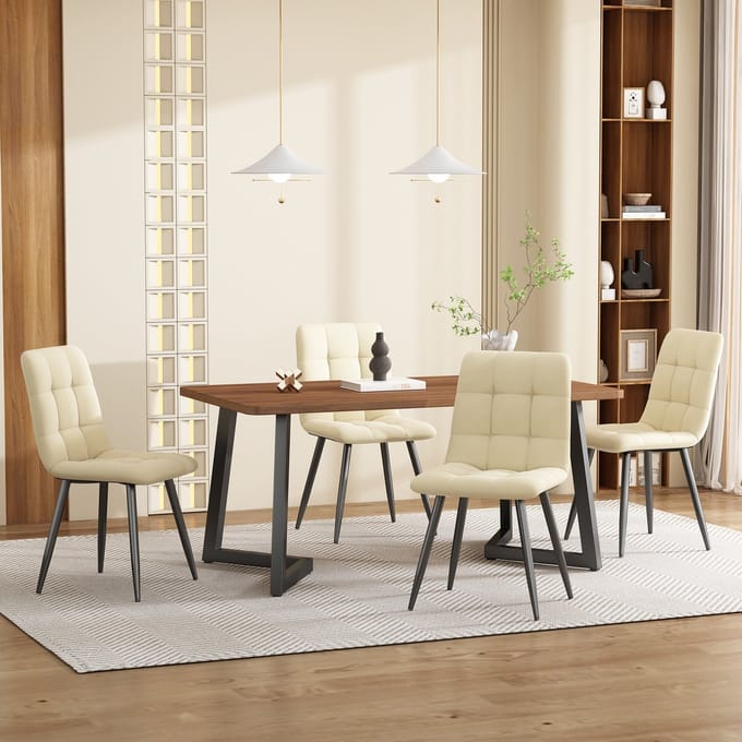 MODFU - Eethoekset - 5-Delig - Modern - Voor Keuken Of Eetkamer - MDF En Metaal - Walnootkleur