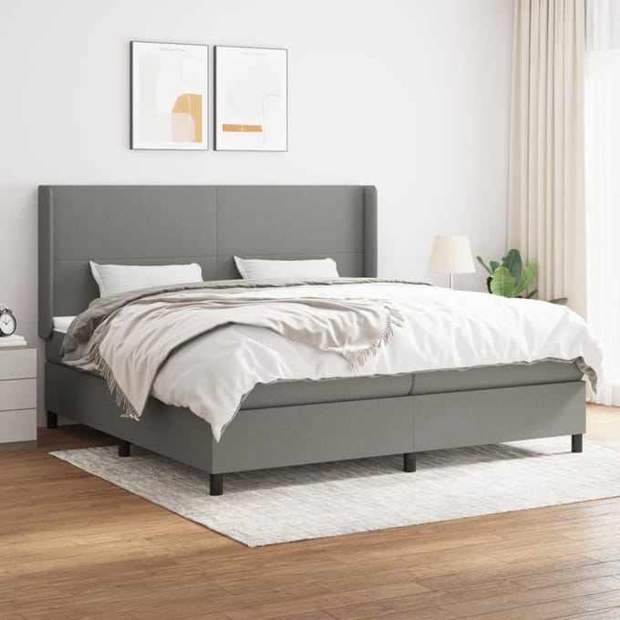 vidaXL - Boxspring - met - matras - stof - donkergrijs - 200x200 - cm
