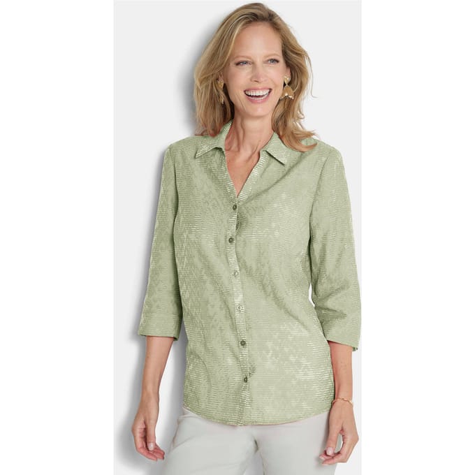 Blouse van lichte etskant - salie - Gr. 52 van Goldner Fashion
