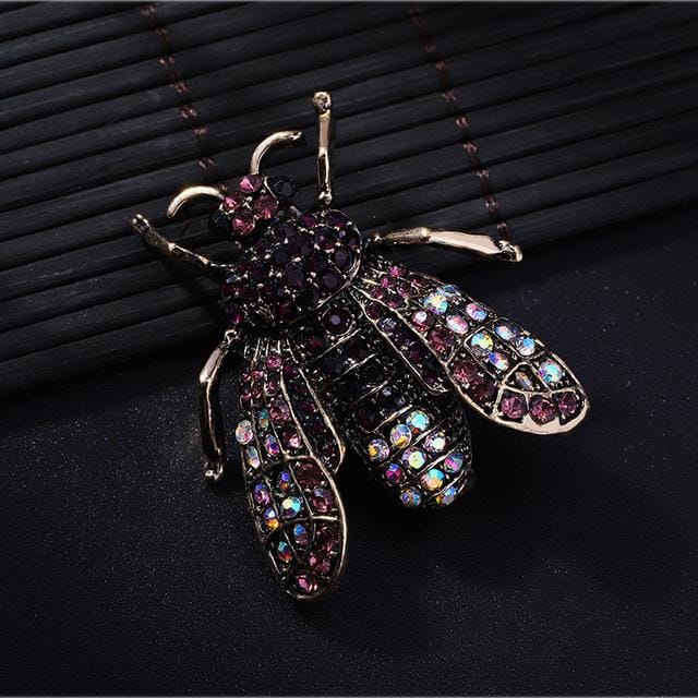 Broches abeilles en strass pour femmes, style coréen, épingles à revers, pull, corsage, bijoux fixes, accessoires pour vêtements violet