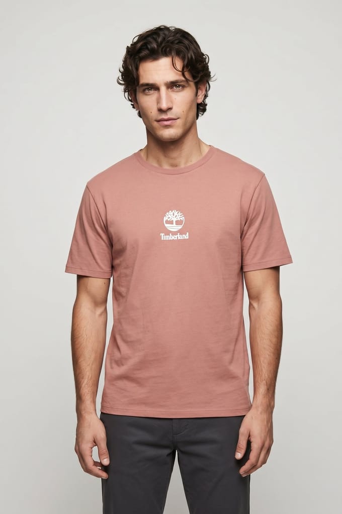 Timberland Print Stack Logo Short Sleeve Tee Dark Pink Taglia: S | Magliette basic Outlet | Uomo | Rosa