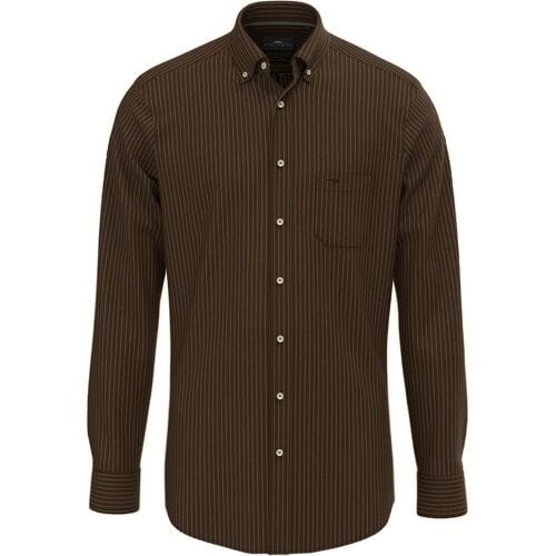 Fynch-Hatton Overhemd Button Down Fine Flanel Stripe Dark Chocolate / male