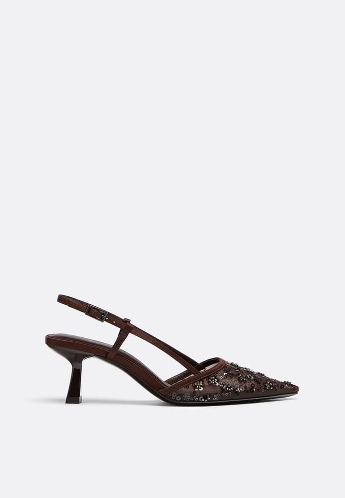 Stradivarius Pumps met kitten heel van mesh en stras  BRUIN 37