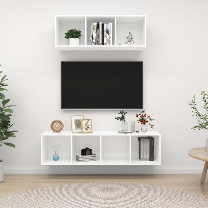 vidaXL - 2-delige - Tv-meubelset - bewerkt - hout - wit