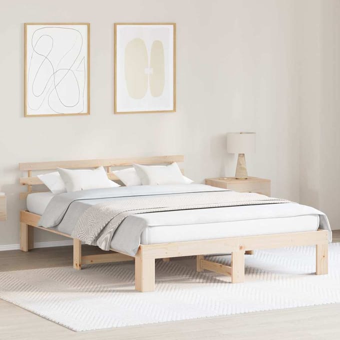 vidaXL - Bedframe - met - hoofdeinde - Naturel - 160 - x - 200 - cm - Massief - grenenhout