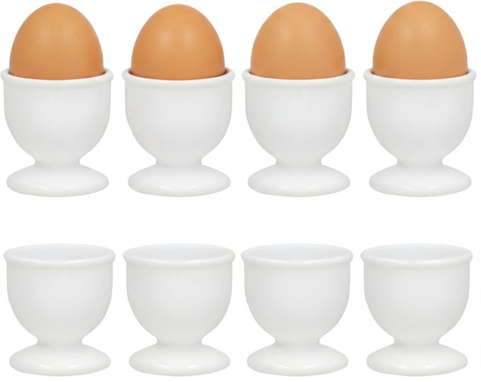Gerimport Eierdopjes - 8x stuks - wit - kunststof - 4 x 5 cm - voor ontbijt /brunch / Pasen