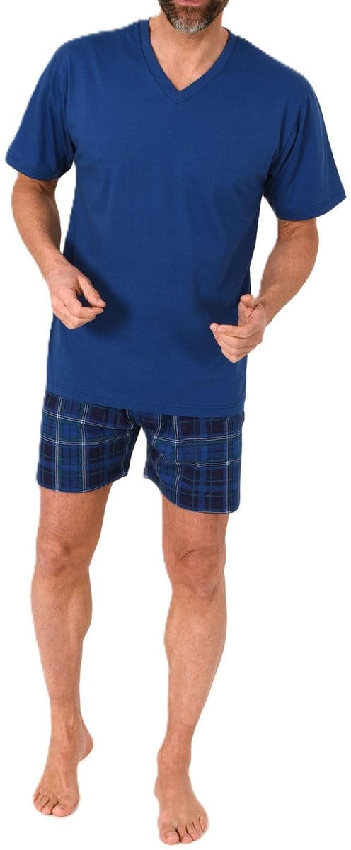 Normann herenpyjama shorty met korte jersey pyjamabroek in geruite look