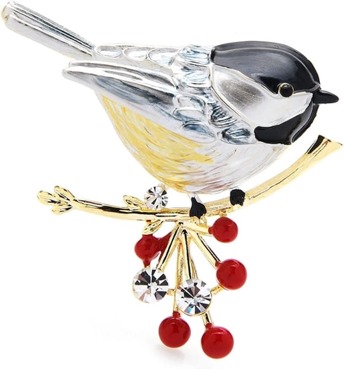 Broche 021 Vogel op tak grijs