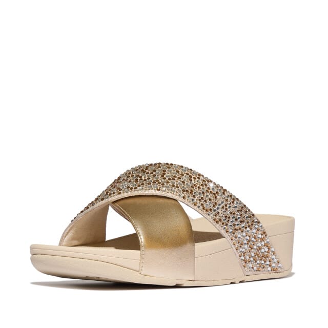 FitFlop Lulu crystal-mix metallic cross slides