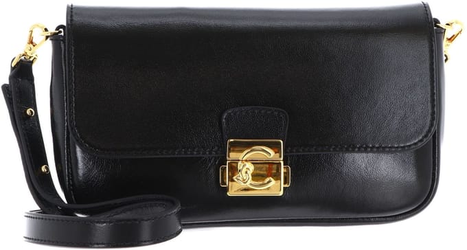 COCCINELLE Leren schoudertas accessoiretas C-Me Lock Shiny Smooth Mini Bag Leather Noir zwart