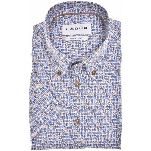 Ledûb Overhemd Allover Half Circles Pattern Comfort Fabric Blend Short Sleeve Midden Blauw / male
