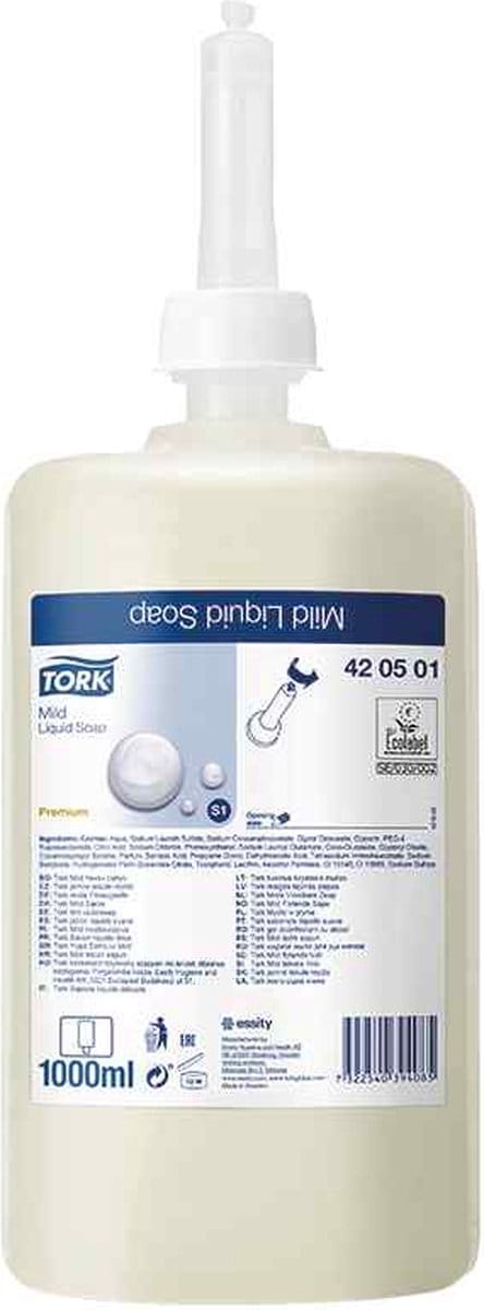 Tork Milde Vloeibare Zeep, lichtgeel S1, geparfumeerd, 1 litertr/flacon, 6st. (420501)
