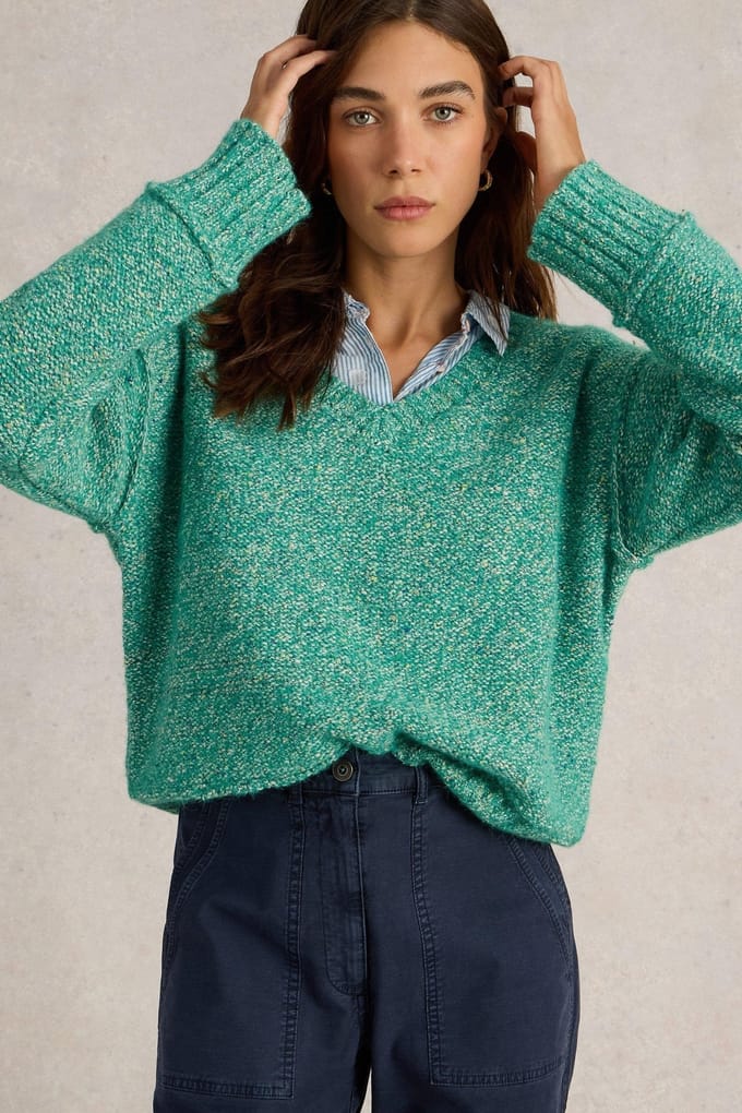 White Stuff Tammy Textured V Neck Bright Green Taglia: 8 | Maglioni a maglia Outlet | Donna | Verde