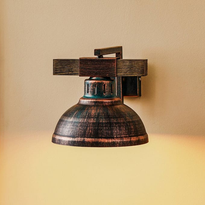 Luminex Wandlamp Hakon, roestbruin/hout naturel