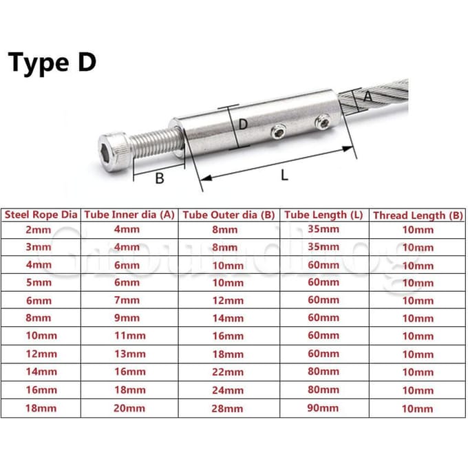 304 RVS Kabel Leuning Draad Swage Draad Touw Spanner Ontvanger Terminal Einde Kruis Clip Klem Tuigage Hardware TYPE D 5MM