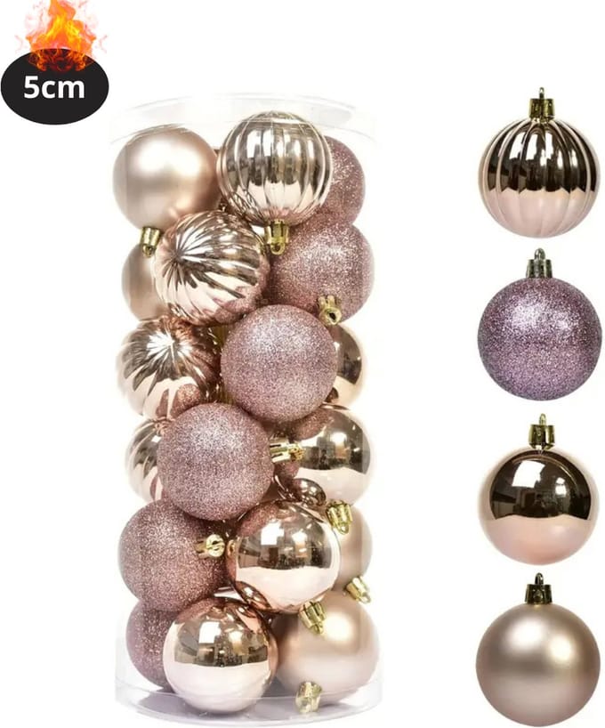 Nivard Kerstballen - Kerstversiering - Plastic - Champagne - 5 cm - 24 stuks