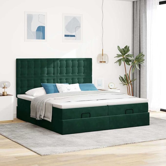 vidaXL - Ottoman - bed - met - matrassen - 200x200cm - fluweel - donkergroen