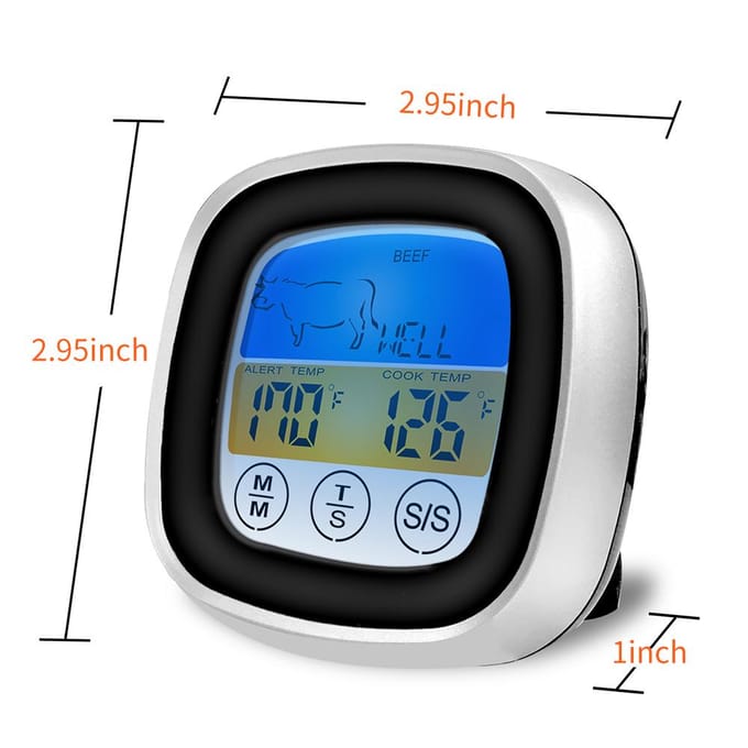 Touchscreen Vleesthermometer Voedsel Barbecue Thermometer BBQ Grill Smoker Thermometer Timer Alarm zwart
