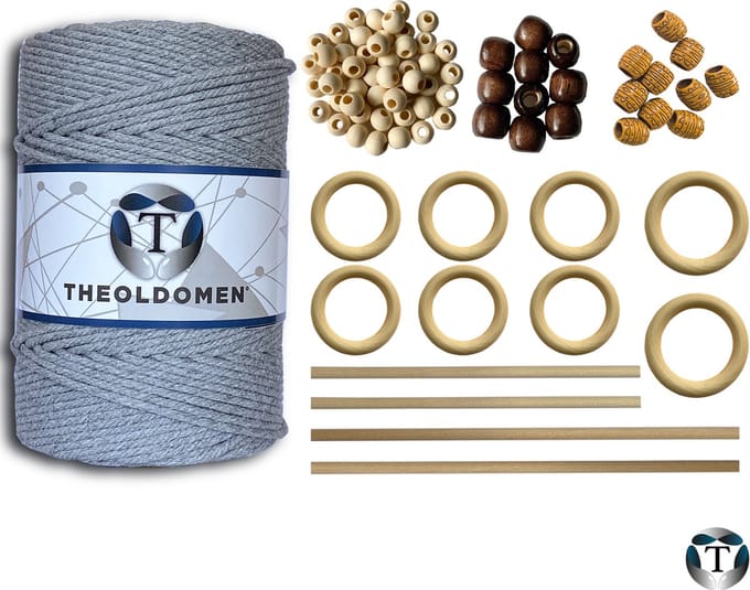 TheOldOmen Macramé pakket - DIY starter set met 200 meter touw en handleiding