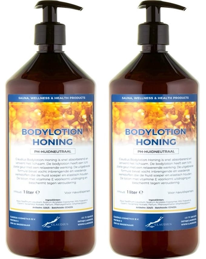 Bodylotion Honing 1 Liter - met gratis pomp - set van 2 stuks