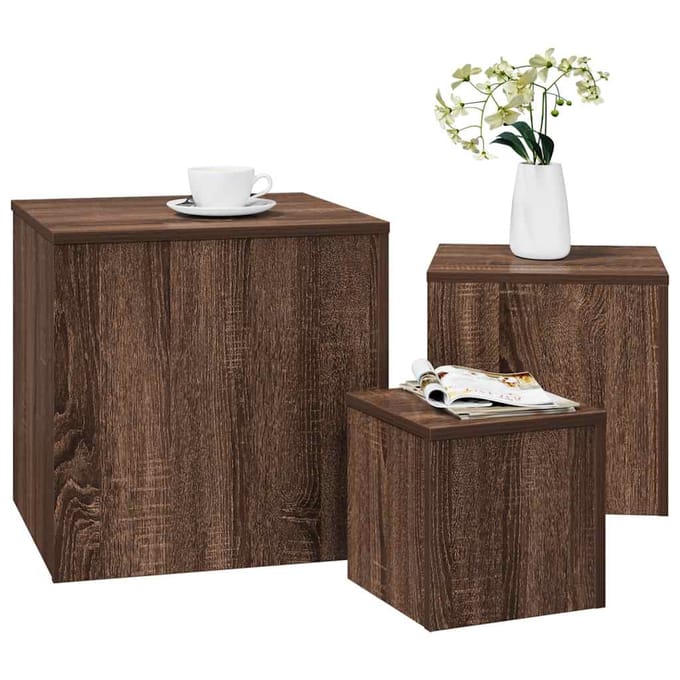 vidaXL - Bijzettafels - 3 - st - bewerkt - hout - bruin - eikenkleur