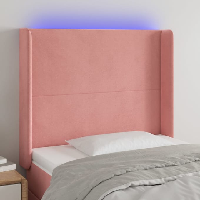 vidaXL - Hoofdbord - LED - 103x16x118/128 - cm - fluweel - roze