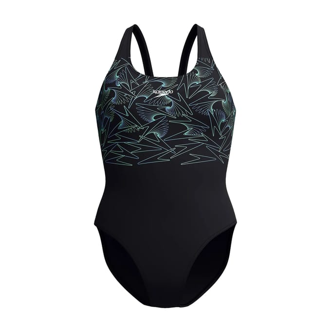 Speedo Hyperboom Placement Muscleback Dames - Chloorbestendig Sportbadpak Dames - Kleurvast Badpak Dames - Zwempak Dames met Muscleback - Zwart/Groen - 36