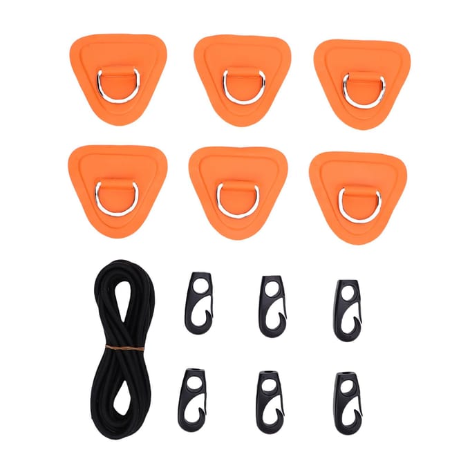 RVS D-ring Patch Kit Driehoekig met Elastische Koordhaken D-ring PVC Patch voor Opblaasbare Boot Vlot Dinghy Orange
