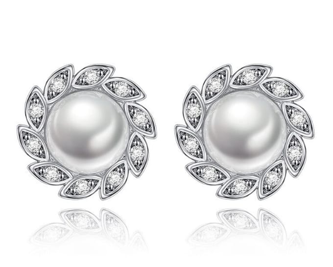 925 Sterling Zilver Bladeren Parels Oorbellen Voor Dames