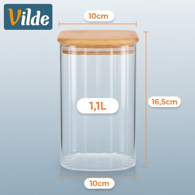 Vilde - Glazen Strooiproducten Opbergset - 1,1 l - Bamboe Deksel - 3 stuks