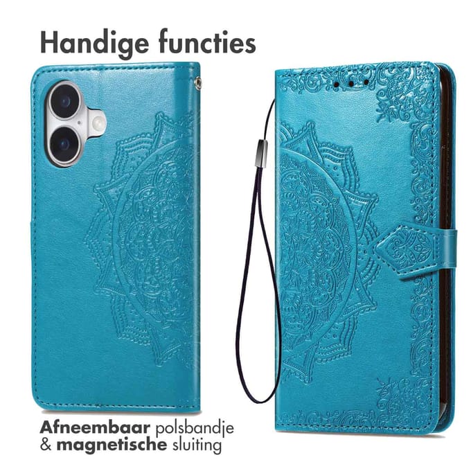 imoshion Hoesje - Geschikt voor Apple iPhone 16 - Mandala Bookcase - Turquoise