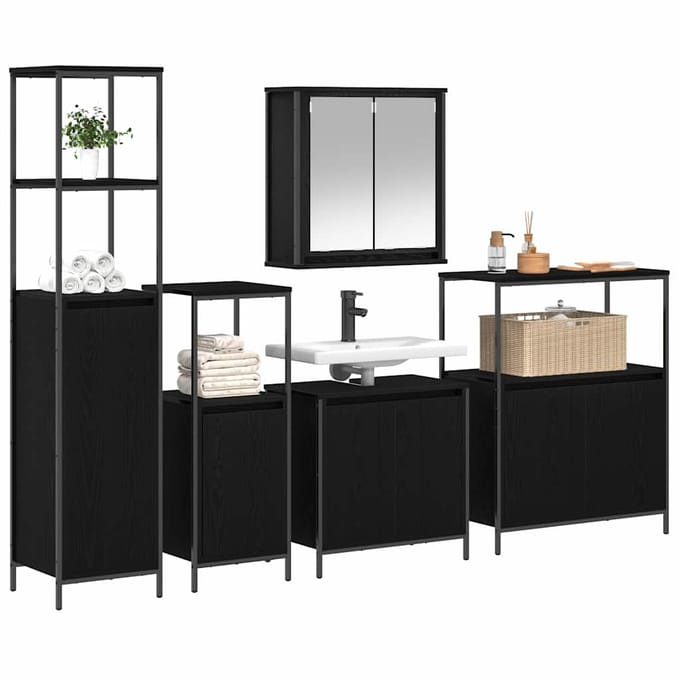 vidaXL - Badkamermeubel - Set - 5 - st - Zwart - Eiken - 36 - x - 35 - x - 165 - cm