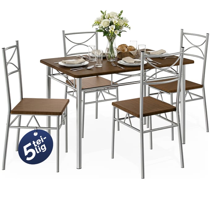 Casaria Eettafel Set 5 delige -Eettafel + 4 stoelen - Donker Eiken