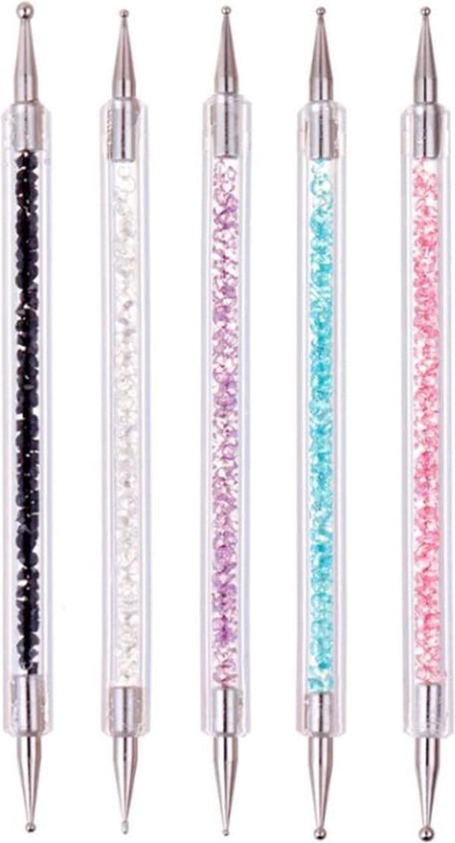 DW4Trading Nail Art Druppel Pennen - Dotting Tool - Glitter Kleuren -  Set van 5 Stuks