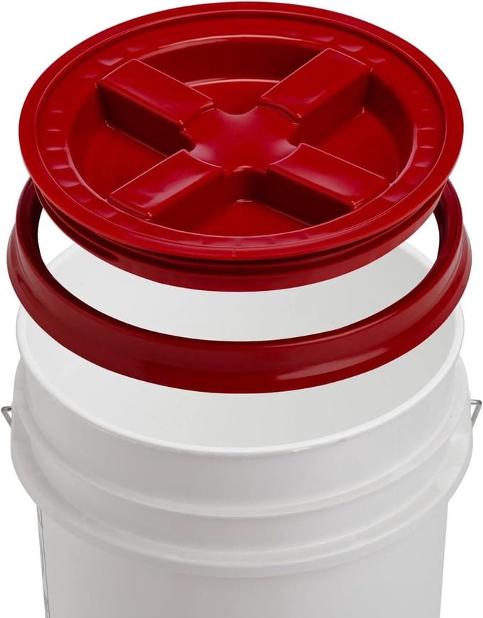 5 Gallon Emmer - Opslag Emmer - Voedsel Opslag - BPA-vrij HDPE - 5 Gallon - Wit met Rode Deksel