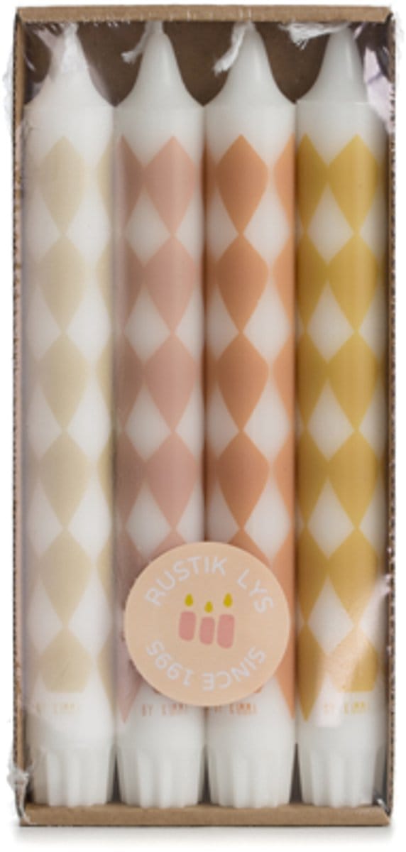 Rustik Lys Stearine dinerkaarsen met Harlequin print set van 4 Ø 2,2 x 19 cm