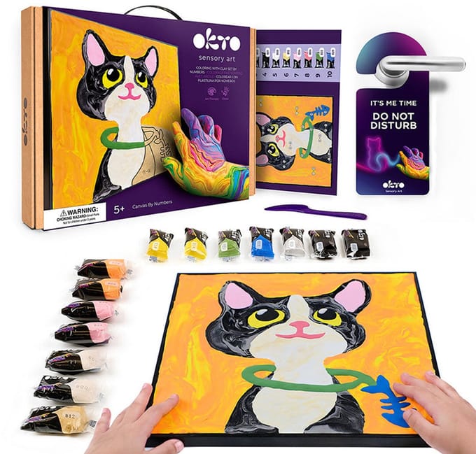 OKTO Sensory Art Kleuren Op Nummers - Dieren - Kat - Luchtklei - 21X21Cm - 5 Jaar