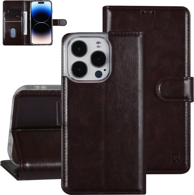 UNIQ Accessory Premium Pu Leer Book Case Beschermhoesje voor Apple iPhone 14 Pro - Bruin