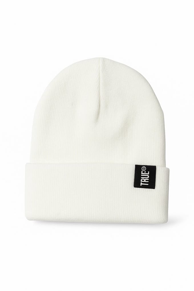 TRUE beanie - Witte Unisex Wintermuts - Warm & Winddicht - Katoen/Acryl - Comfortabele gebreide muts