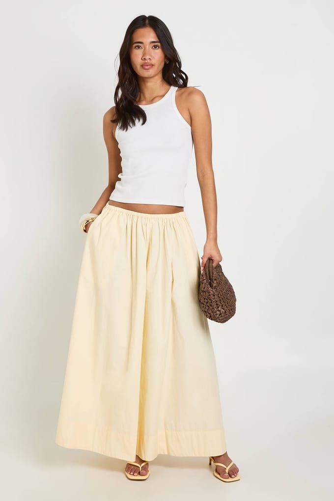 boohoo Dames Poplin Volume Maxi Rok | Lemon | Maat: 16