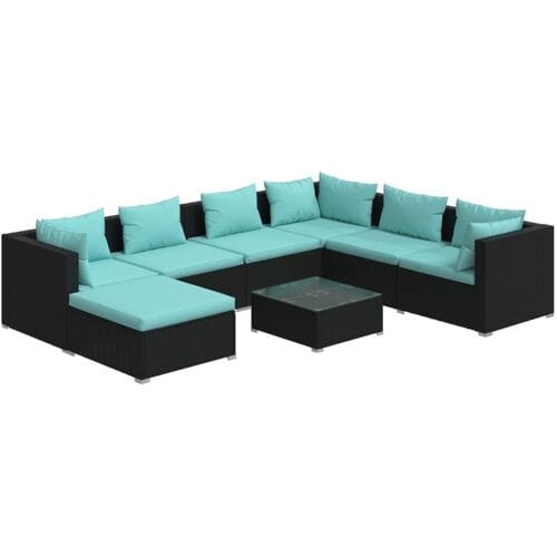 vidaXL - 8-delige - Loungeset - met - kussens - poly - rattan - zwart