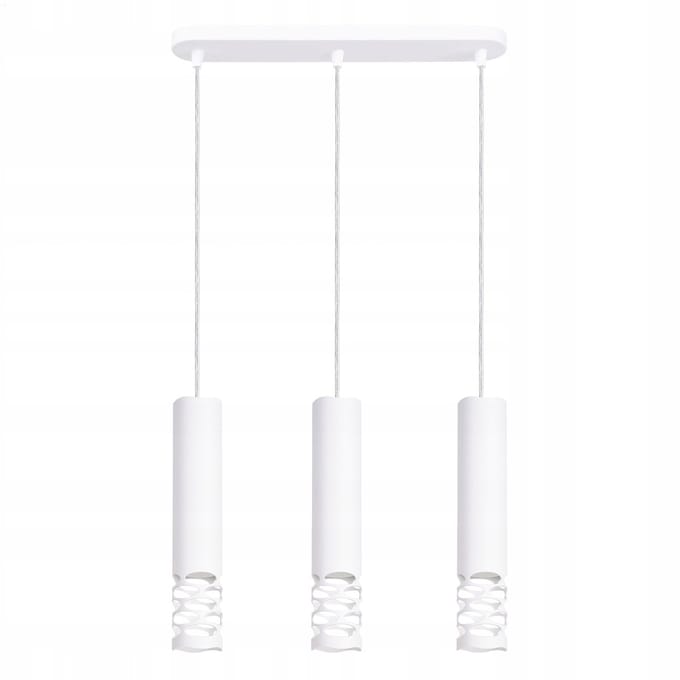Hanglamp LIRO 3L met 3 kappen in lijn - Sollux Lighting - IP20 - Wit staal behuizing - 40 x 6 x 125 cm - 3 x GU10 LED, exclusief lichtbron - 3 x 10 W - Moderne hanglamp voor woonkamer, slaapkamer en eetkamer
