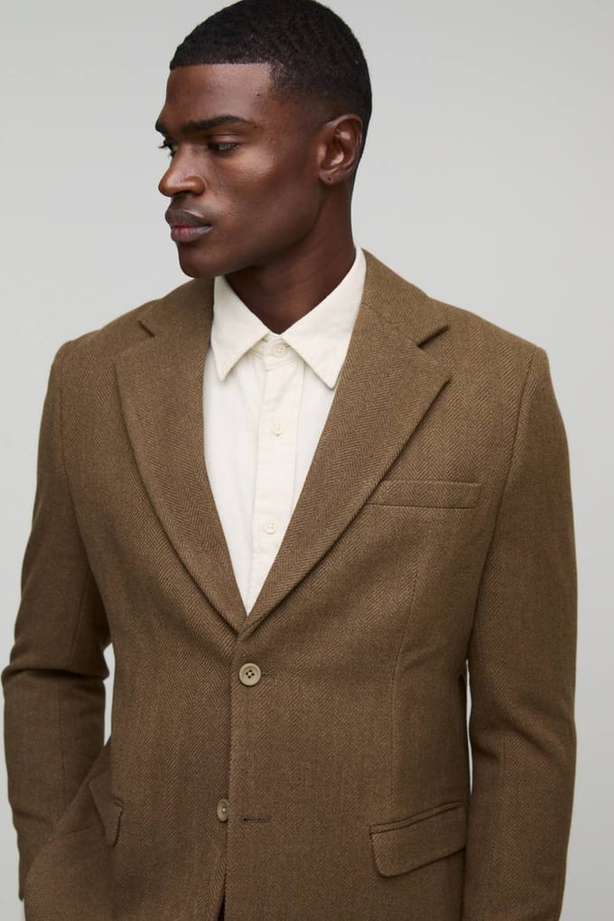 Straight Fit Wool Look Blazer | Mocha | Size 36
