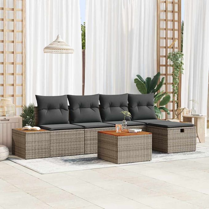 vidaXL - Tuinbank - Set - 6 - st - Grijs - poly - rattan