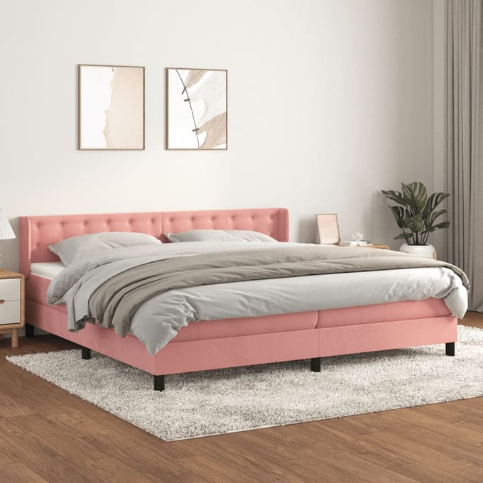 vidaXL - Boxspring - met - matras - fluweel - roze - 200x200 - cm