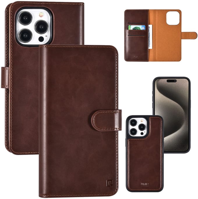 UNIQ Accessory Back Cover - Apple iPhone 15 Pro Max - Bruin - Wallet Design met Pasjeshouder