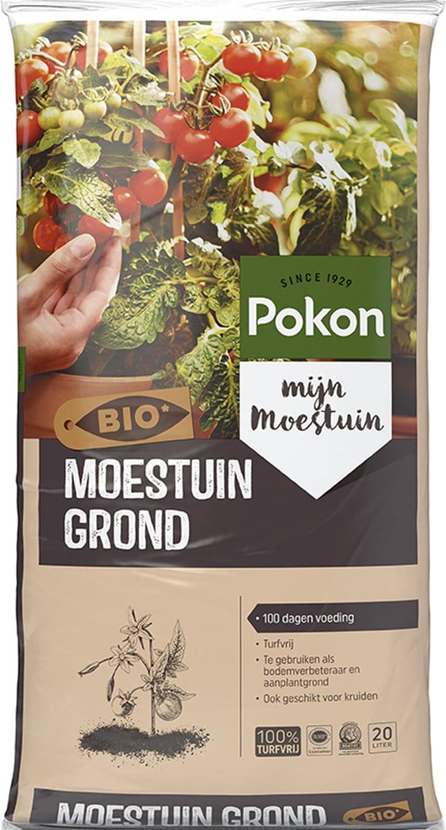 Pokon Bio Moestuingrond - 20l - Potgrond Moestuin - 100 dagen voeding - Turfvrije potgrond