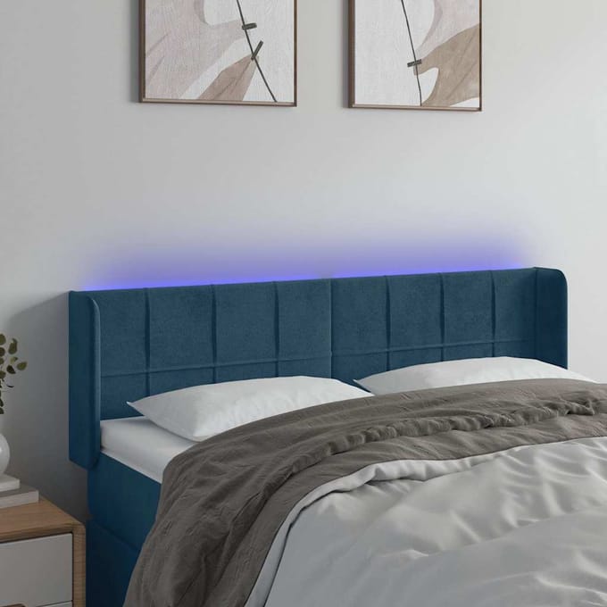 vidaXL - Hoofdbord - LED - 147x16x78/88 - cm - fluweel - donkerblauw