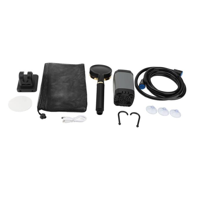 Ensemble Douche de Camping Rechargeable Type C Angle Réglable Contrôle de Débit d'Eau Continu Affichage Numérique Intelligent black