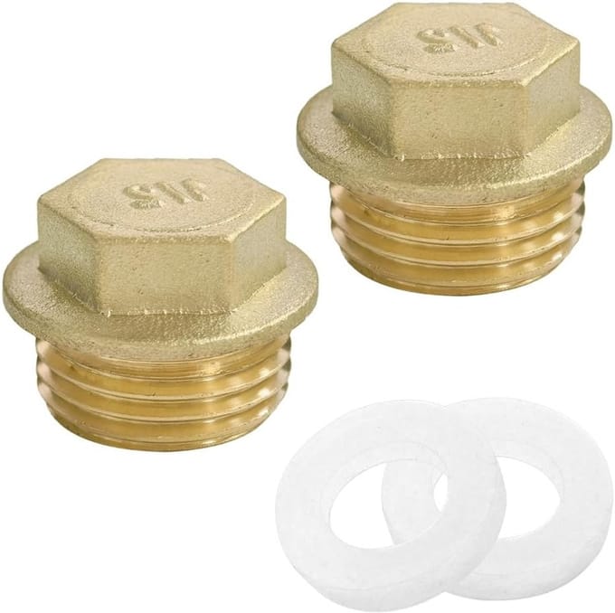 Set van 2 Messing Blindpluggen 1/2" met Rubber Ring voor Tuin en Binnen-Buiten Waterleidingen